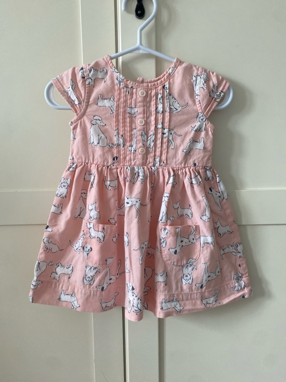 Carter’s Baby Girl Soft Pink Dog Print Cotton Dress – Snap Back – 12M